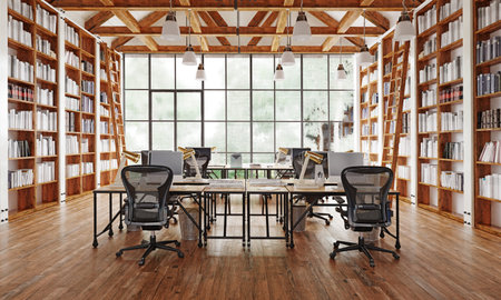contemporary loft office interior. 3d rendering design concept