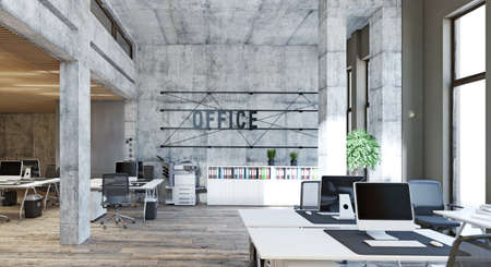 contemporary loft office interior. 3d rendering design conceptの写真素材