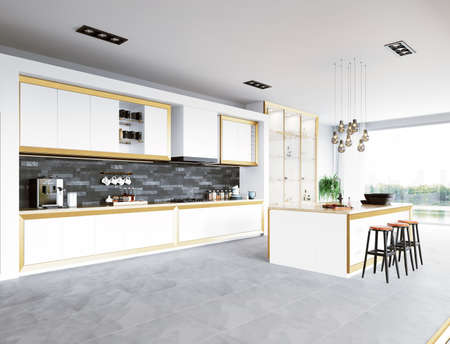 modern kitchen interior. 3d rendering design conceptの写真素材