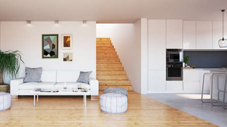 modern apartment interior. 3d rendering design conceptの写真素材