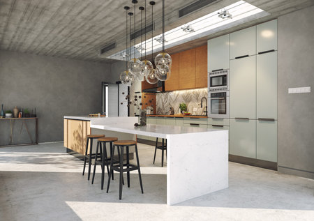 modern loft style kitchen interior. 3d rendering design concept