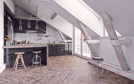 modern living interior design. 3d concept illustrationの写真素材