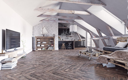 modern living interior design. 3d concept illustration