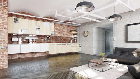 modern kitchen interior. 3d rendering design conceptの写真素材