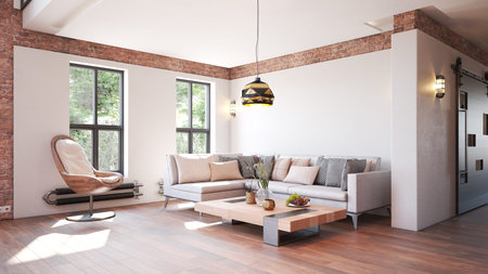 modern living interior design. 3d concept illustration