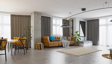 modern living interior design. 3d concept illustration