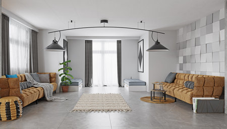 modern living interior design. 3d concept illustration
