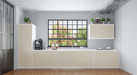 modern kitchen interior. 3d rendering design conceptの写真素材