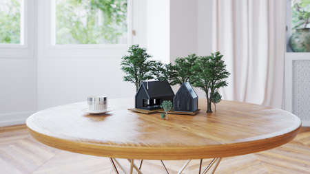 Small cozy houses in the room. 3d concept ideaの写真素材