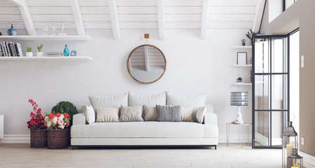 modern living interior. 3d rendering concept ideaの写真素材