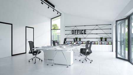 modern office interior 3d design concept rendering