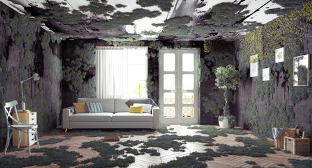 messy room of an abandoned house. 3d rendering concept.