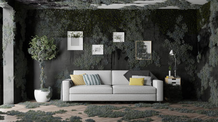 messy room of an abandoned house. 3d rendering concept.の写真素材