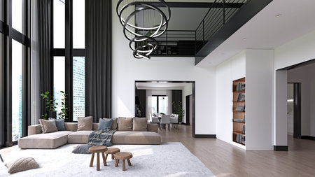 Modern living interior. 3d design concept illustration