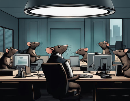 Image 2D. Rats in the office. AI generation.の素材