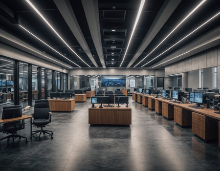Office interior. Big Data center. Ai Generationの素材