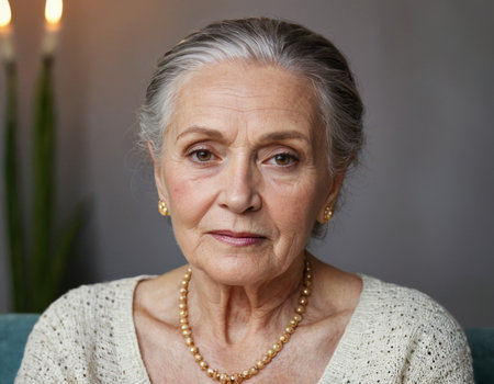 Minimalistic and stylish portrait of an elderly beautiful woman. AI generationの素材