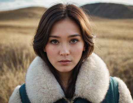 Woman in ethnic clothes in nature. AI generationの素材