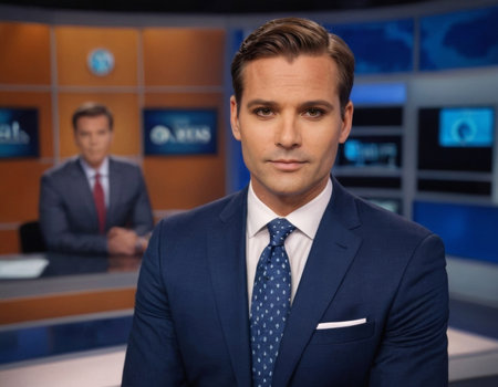 Image of male anchor in a daily news television studio. AI generationの素材