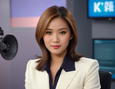 Asian woman daily news anchor. AI generationの素材