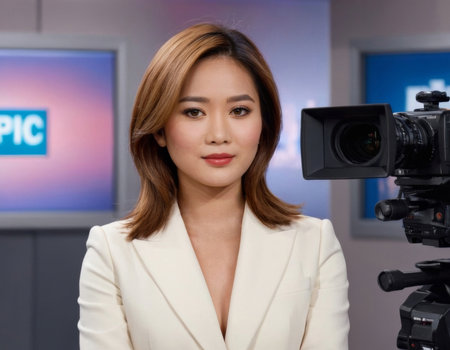 Asian woman daily news anchor. AI generationの素材