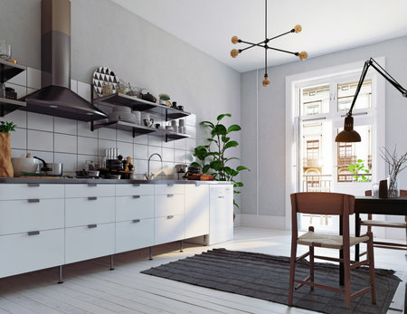 modern scandinavian style kitchen interior.の写真素材