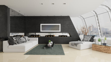 modern living room with a beautiful view of the city