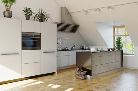 modern attic kitchen interiorの写真素材