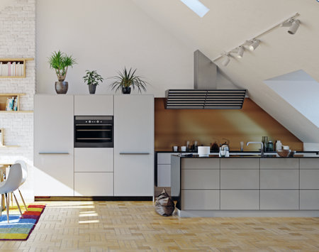 modern attic kitchen interiorの写真素材