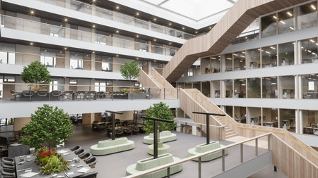 3d rendering interior of a modern office building with stairwayの写真素材
