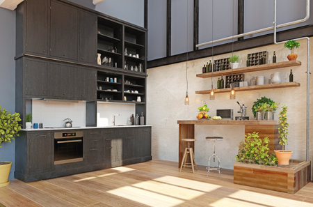 modern domestic kitchen interior.の写真素材