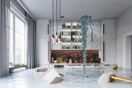 Flooded Floor In Kitchenの写真素材
