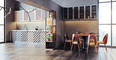 modern kitchen interior design concept. 3d rendering idea.の写真素材