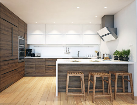 modern kitchen interior. 3d rendering conceptの写真素材