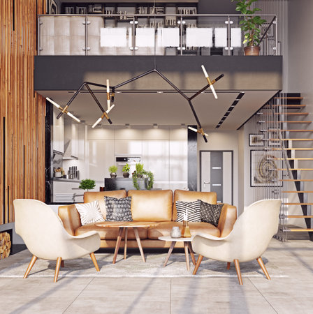 modern living interior design concept. 3d rendering idea.