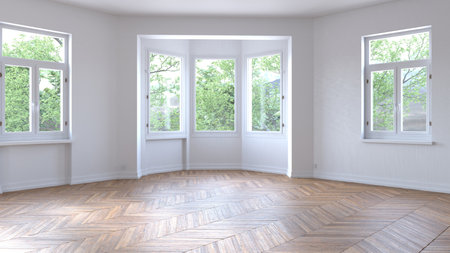 Empty room with parquet floor. 3d render designの写真素材