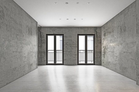 Empty room with parquet floor. 3d render designの写真素材