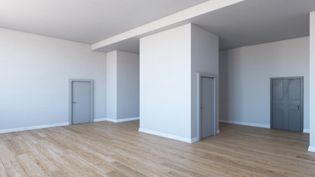 Empty room with parquet floor. 3d render designの写真素材