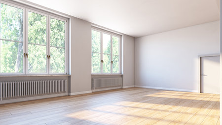 Empty room with parquet floor. 3d render designの写真素材