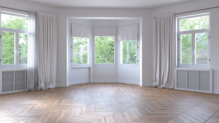 Empty room with parquet floor. 3d render designの写真素材