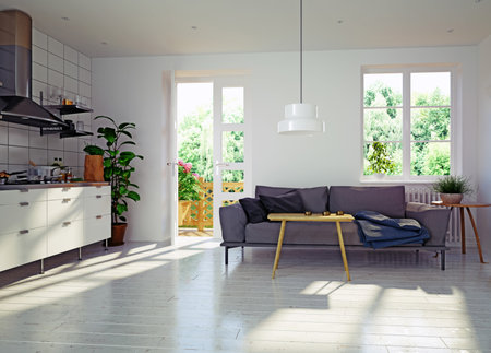 modern living room. Scandinavian interior design. 3d rendering conceptの写真素材