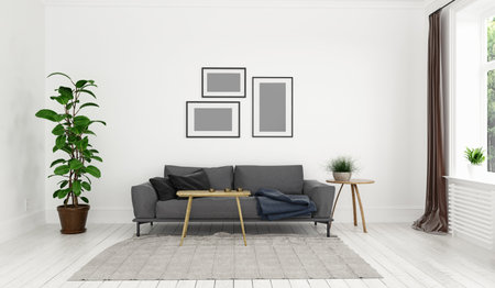 modern living room. Scandinavian interior design. 3d rendering conceptの写真素材