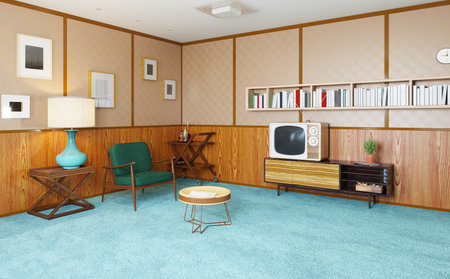 Retro living room with vintage furnitureの写真素材