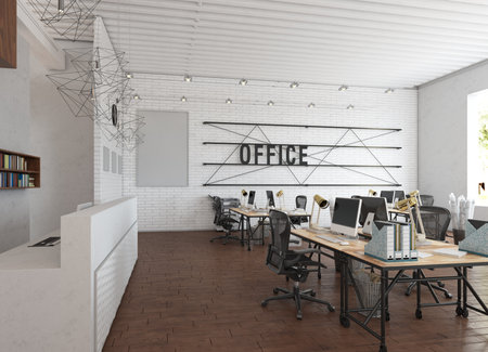 Open, collaborative office space with industrial design. 3d renderの写真素材