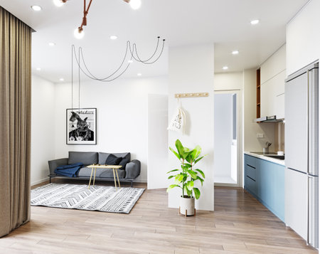 modern living interior design. 3d rendering conceptの写真素材