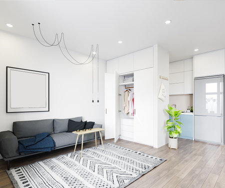 modern living interior design. 3d rendering conceptの写真素材