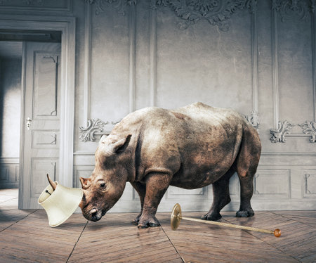 wild rhino in the luxury room interior. photo and media mixed creative conceptの写真素材