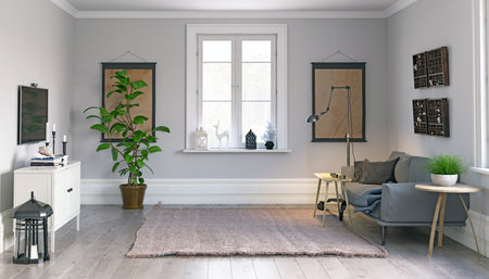 modern scandinavian style interior design. 3d illustration conceptの写真素材