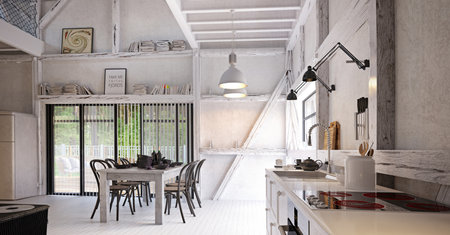 country kitchen interior. 3d design concept renderingの写真素材