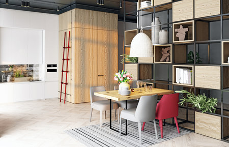 Modern kitchen interior design. 3d rendering conceptの写真素材